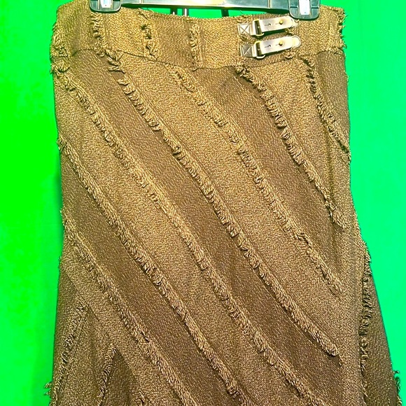 Size 8 Tribal Leather Elements Side Zipper Very Elegant Brown Skirt 52% Wool - Picture 7 of 16